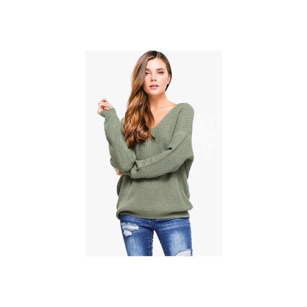 V-Neck Twist Back Bulky Knit Sweater Top Sz Small - Picture 2 of 6
